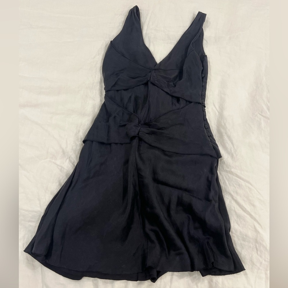 Alice + Olivia Vivian 100% Silk Dress Size XS Dark Blue Slip Dress MSRP$440